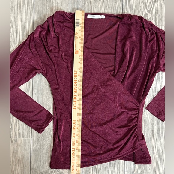 Lush shimmer wine colored faux wrap top size small with ruched detail - Picture 8 of 8